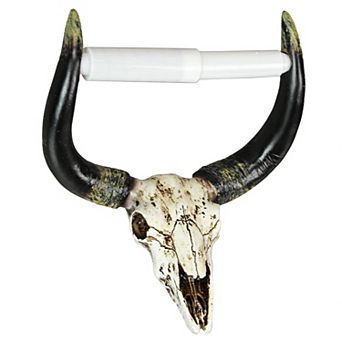 Rustic Faux Steer Skull Decorative Toilet Paper Holder Resin Bathroom Home Decor