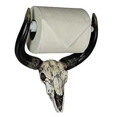 Rustic Faux Steer Skull Decorative Toilet Paper Holder Resin Bathroom Home Decor