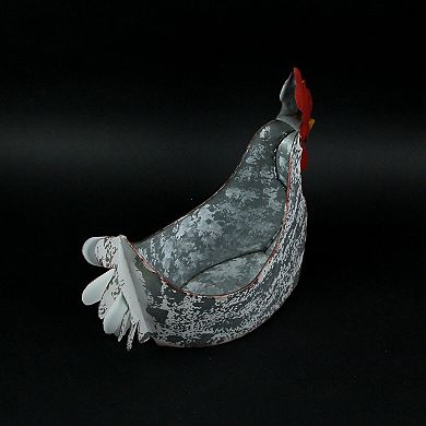 Weathered White Galvanized Metal Rooster Planter - Farmhouse Garden Decor