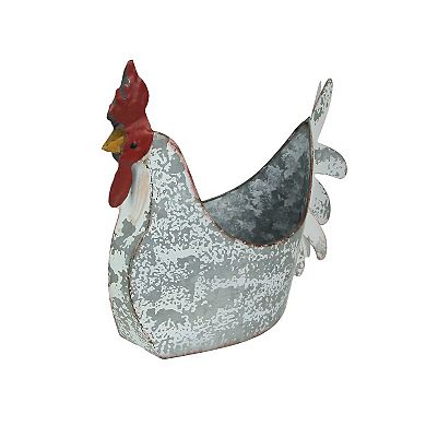 Weathered White Galvanized Metal Rooster Planter - Farmhouse Garden Decor