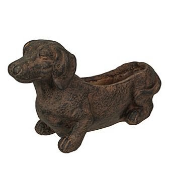 Resin Distressed Rustic Brown Finish Dachshund Dog Indoor Outdoor Planter Pot