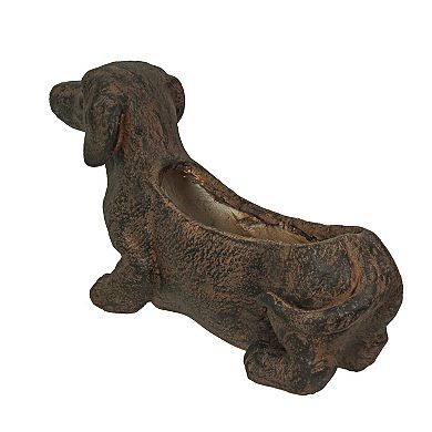 Resin Distressed Rustic Brown Finish Dachshund Dog Indoor Outdoor Planter Pot