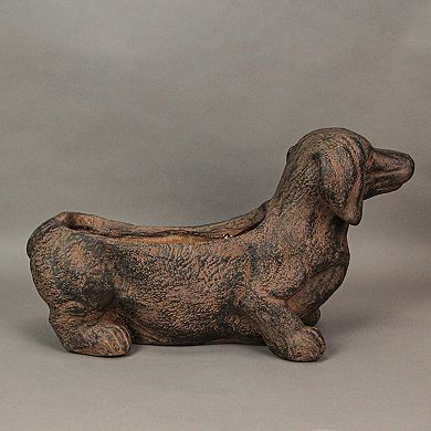 Resin Distressed Rustic Brown Finish Dachshund Dog Indoor Outdoor Planter Pot