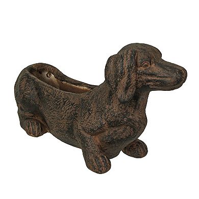 Resin Distressed Rustic Brown Finish Dachshund Dog Indoor Outdoor Planter Pot