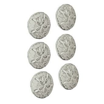 White Sand Dollar Drawer Pulls 6 pc Coastal Knobs for Cabinets