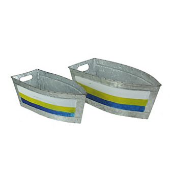 Set of 2 Galvanized Metal Boat Planter Flower Tub Indoor Outdoor Plant Pot