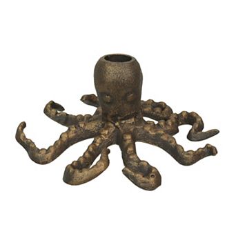 Octopus Taper Candle Holder Cast Iron w/ Antique Gold Finish 6" Dia, 3" High
