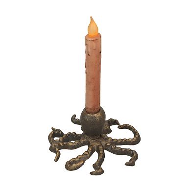 Octopus Taper Candle Holder Cast Iron w/ Antique Gold Finish 6" Dia, 3" High