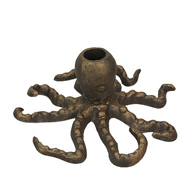 Octopus Taper Candle Holder Cast Iron w/ Antique Gold Finish 6" Dia, 3" High