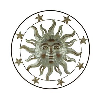 32 Inch Metal Art Sun Stars Indoor Outdoor Wall Hanging Rustic Celestial Decor