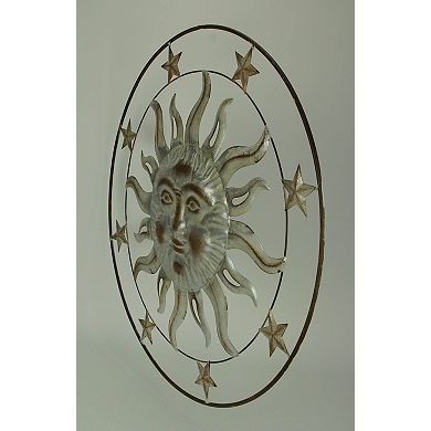 32 Inch Metal Art Sun Stars Indoor Outdoor Wall Hanging Rustic Celestial Decor