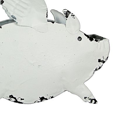 Metal Distressed White Flying Pig Hanging Planter Set Large & Small Flower Pots