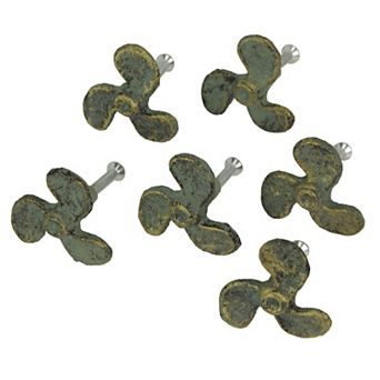Set of 6 Verdigris Cast Iron Boat Propeller Cabinet Knob Nautical Drawer Pull