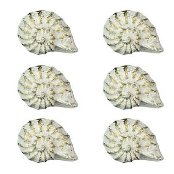 White Cast Iron Nautilus Shell Drawer Pull Decorative Cabinet Knob Set of 6