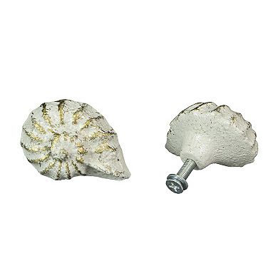White Cast Iron Nautilus Shell Drawer Pull Decorative Cabinet Knob Set of 6