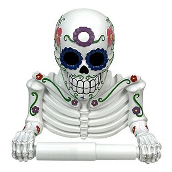 Smelly Skelly White Day of the Dead Sugar Skull Toilet Tissue Holder