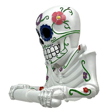 Smelly Skelly White Day of the Dead Sugar Skull Toilet Tissue Holder