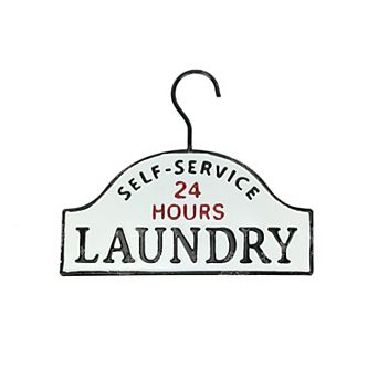 24 Hour Self Service Laundry Vintage Look Hand Painted Metal Sign Wall Hanging