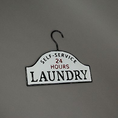 24 Hour Self Service Laundry Vintage Look Hand Painted Metal Sign Wall Hanging