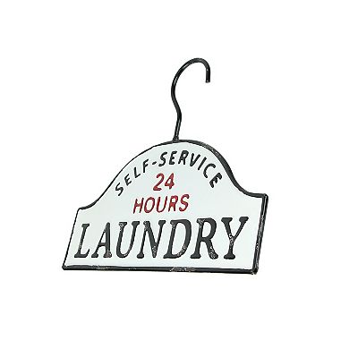 24 Hour Self Service Laundry Vintage Look Hand Painted Metal Sign Wall Hanging