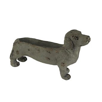 Weathered Grey Stone Finish Dachshund Dog Indoor Outdoor Planter Statue