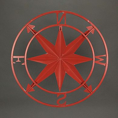 20 Inch Distressed Metal Compass Rose Nautical Wall Decor Indoor Outdoor, Coral