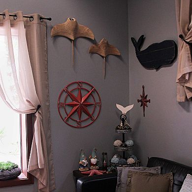 20 Inch Distressed Metal Compass Rose Nautical Wall Decor Indoor Outdoor, Coral
