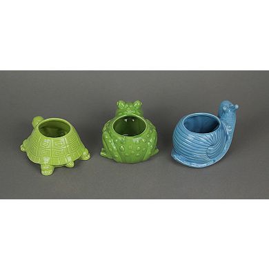 Set of 3 Garden Critters Turtle Frog and Snail Dolomite Ceramic Mini Planters