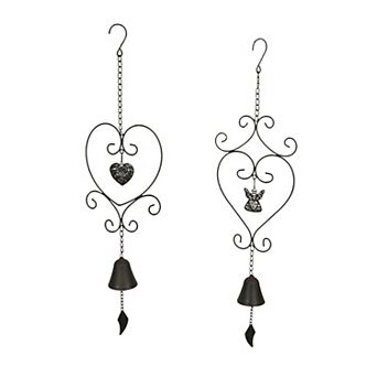 Metal Angel & Heart Hanging Wind Chime Bell Outdoor Home Garden Decor Set of 2