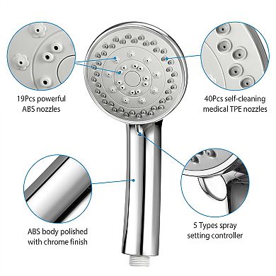 iMounTEK Handheld Shower Head Stainless High Pressure With 5 Spray Settings