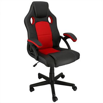 Elama High Back Adjustable Faux Leather Office Chair in Black and Red