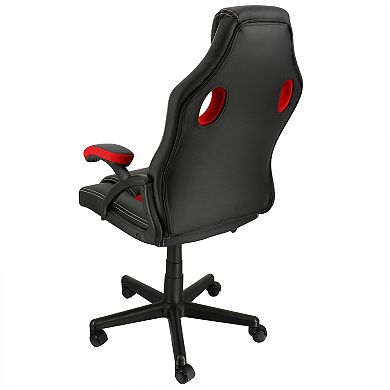 Elama High Back Adjustable Faux Leather Office Chair in Black and Red