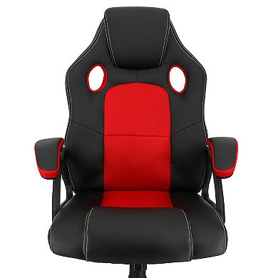 Elama High Back Adjustable Faux Leather Office Chair in Black and Red