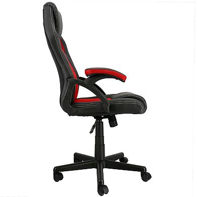 Elama High Back Adjustable Faux Leather Office Chair in Black and Red