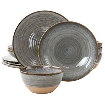 12 pc Round Earthenware Dinnerware Set