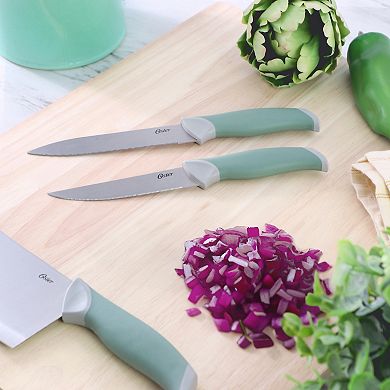 Linbergh 14 Piece Stainless Steel Cutlery and Cutting Board Set in Green with Soft-Grip Handles