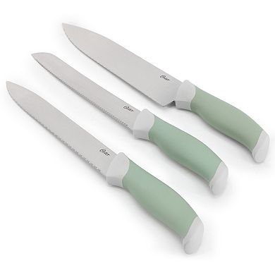 Linbergh 14 Piece Stainless Steel Cutlery and Cutting Board Set in Green with Soft-Grip Handles