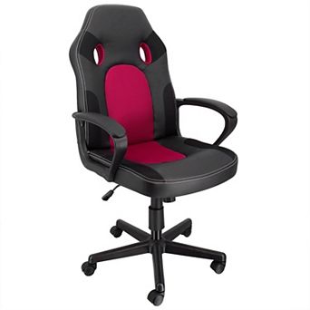 Elama High Back Adjustable Faux Leather and Mesh Office Chair in Black and Red