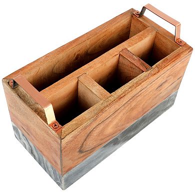 Laurie Gates California Designs Grey Marble and Acacia Wood Salad Server Holder