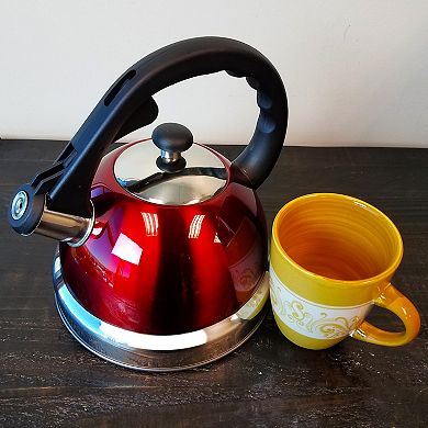 2.2 Quart Stainless Steel Whistling Tea Kettle in Red with Nylon Handle