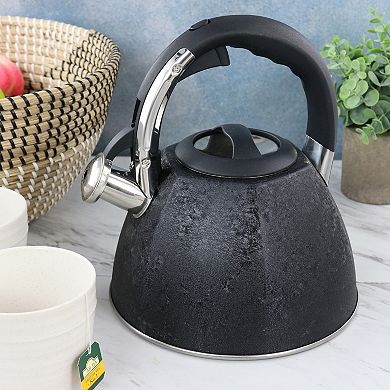3 Quart Stainless Steel Whistling Tea Kettle with Stay Cool Handle in Black