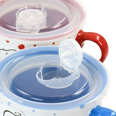 25oz Stoneware 4 Piece Soup Cup and Lid Set in Assorted Designs