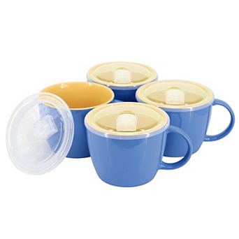 4 pc 25 Ounce Stoneware Soup Cup Set with Lid