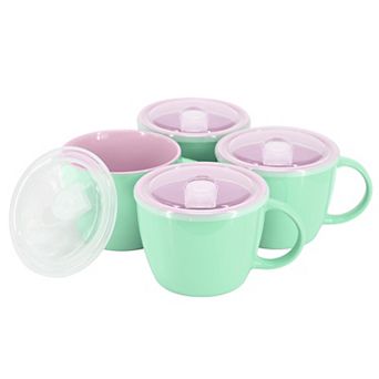 4 pc 25 Ounce Stoneware Soup Cup Set with Lid