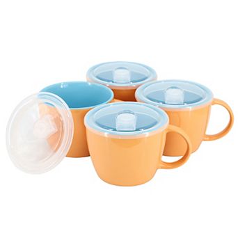 4 pc 25 Ounce Stoneware Soup Cup Set with Lid