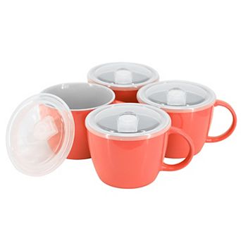 4 pc 25 Ounce Stoneware Soup Cup Set with Lid