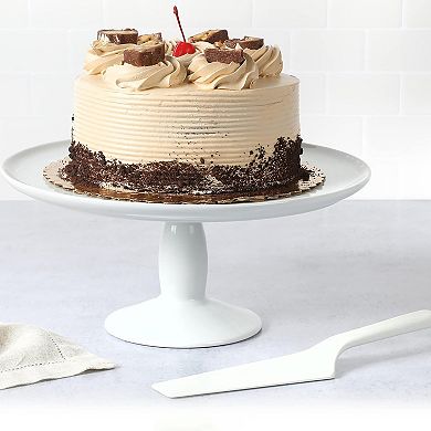 12 Inch Fine Ceramic Round Cake Stand With Server in White