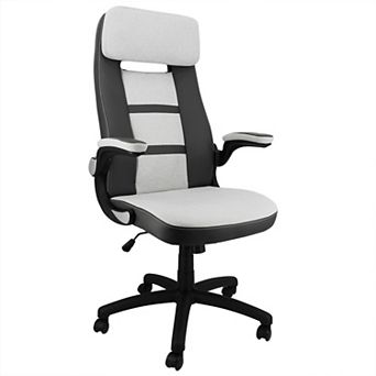 Elama High Back Adjustable Faux Leather and Fabric Office Chair in Dark Gray and Light Gray
