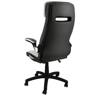 Elama High Back Adjustable Faux Leather and Fabric Office Chair in Dark Gray and Light Gray