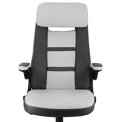 Elama High Back Adjustable Faux Leather and Fabric Office Chair in Dark Gray and Light Gray